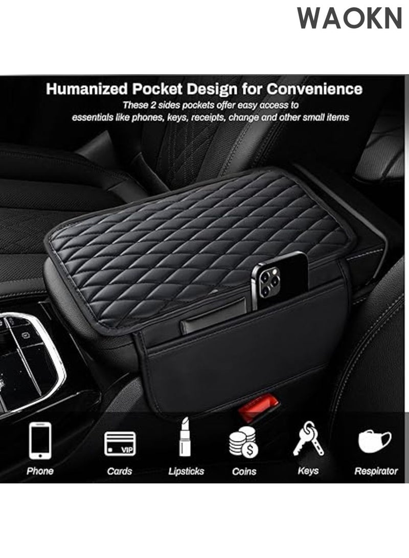 WAOKN Car Center Console Cover , Upgraded Microfiber Leather Car Arm Rest Cover with 2 Storage Bags , Universal Armrest Cover for Car Storage Box , Car Interior Accessories Protector for Most Vehicle , black - Image 3
